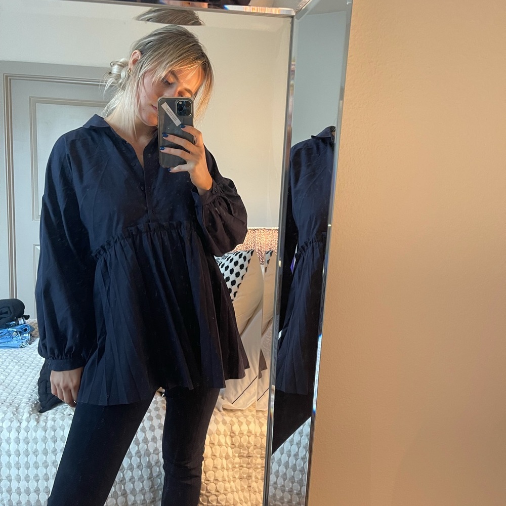 ZARA PLEATED POPLIN TOP SZ SM